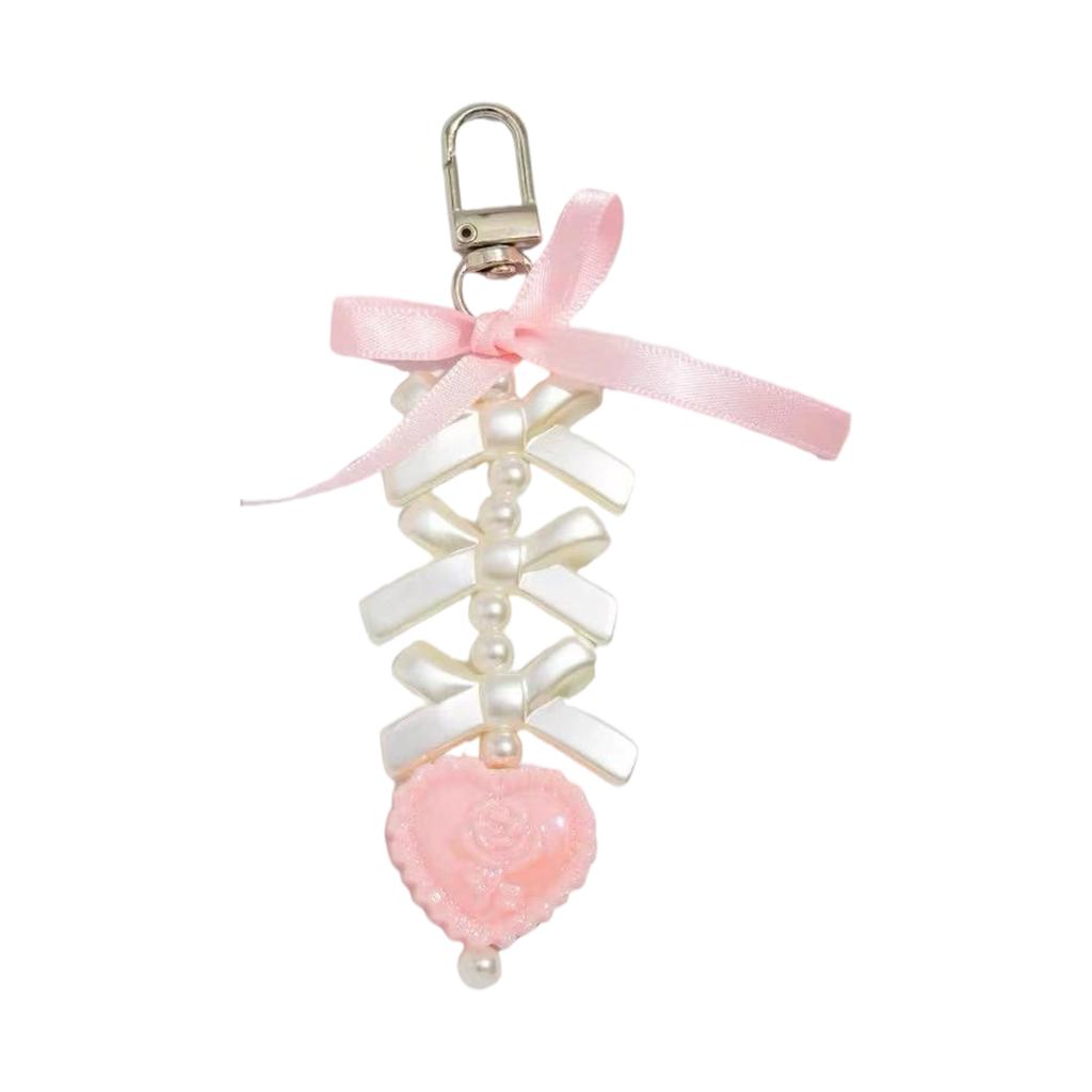Vintage Bowknot and Heart Keychain Trendy Key Holder Stylish Bag Charm Ornament for Fashion Enthusiasts and Gift Seekers