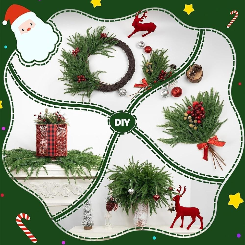 12pcs Green Soft Rubber Artificial Pine Branches Plastic Plant Simulated Pine Needles Christmas Tree Decor Artificial Cedar
