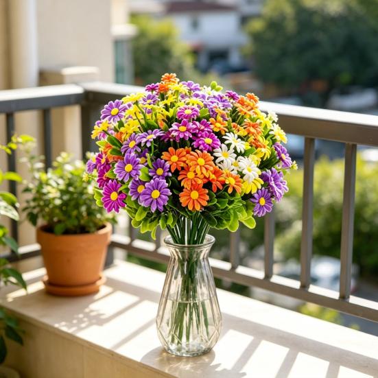 Artificial Flowers Realistic Fake Silk Spring Wildflowers Bouquet with Stem Faux Greenery Shrubs Plants for Floral Arrangements Wedding Home Garden