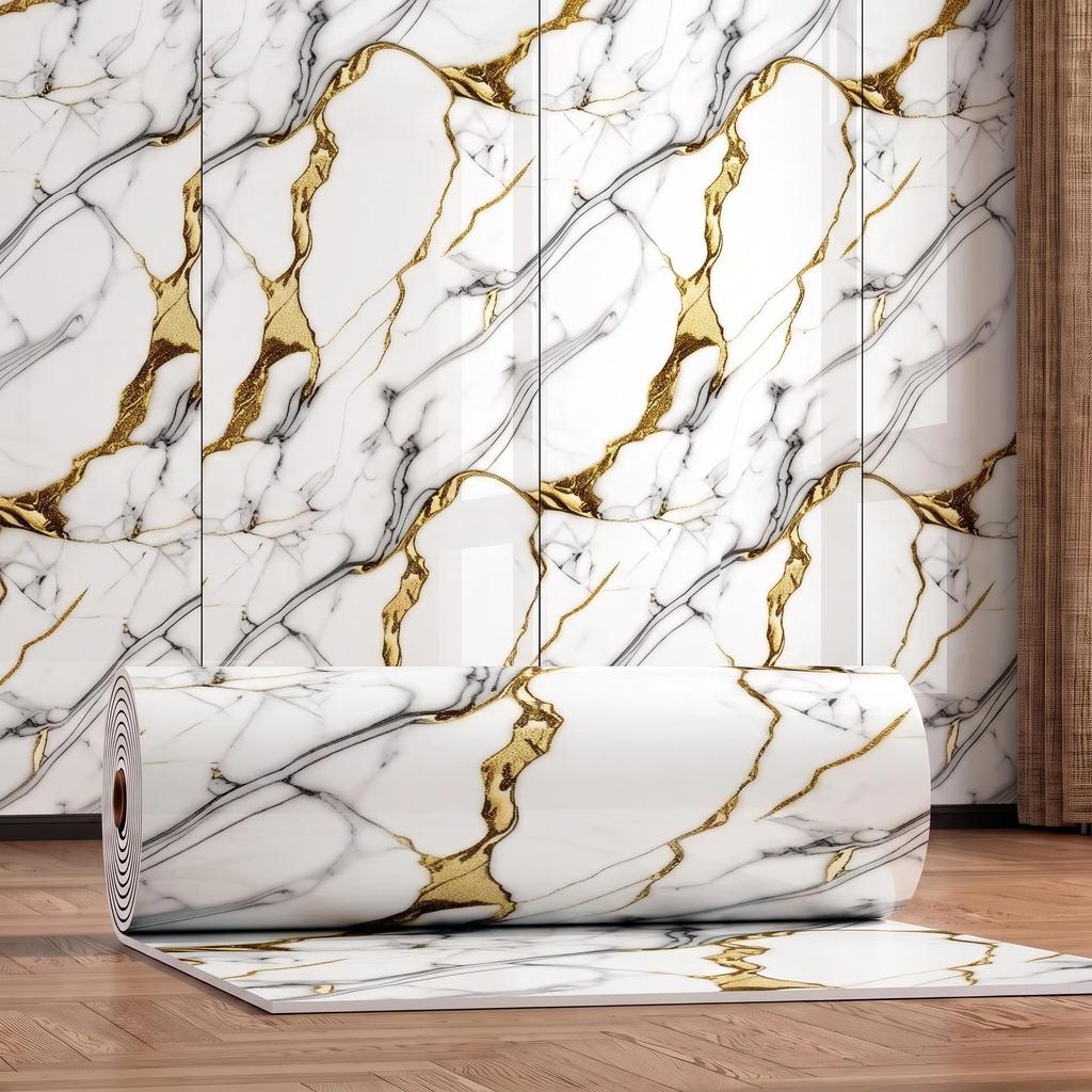 Gold-Plated Marble-Style Waterproof Wall Stickers for TV Backgrounds