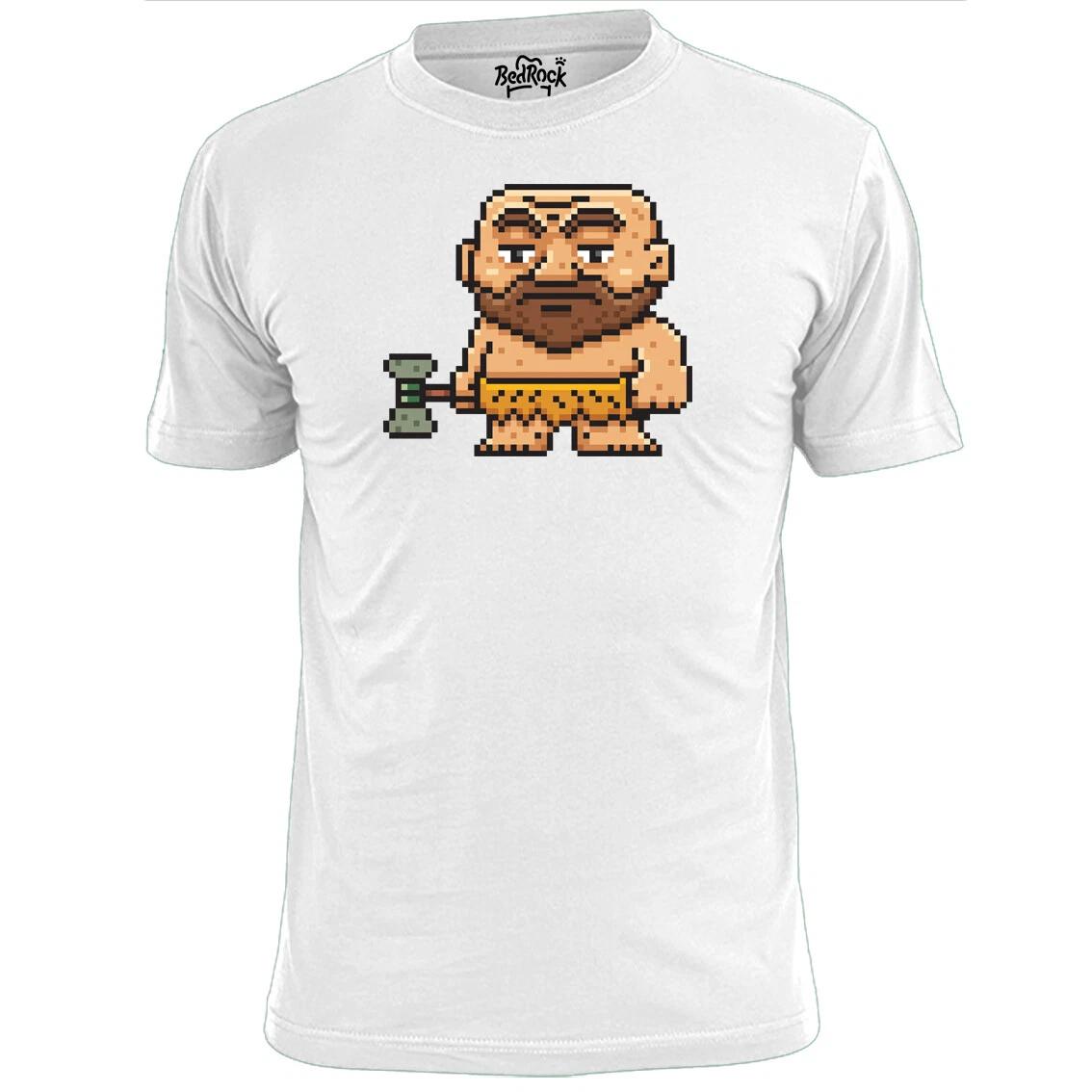 Mens Pixel Caveman Funny T shirt Gaming Art 2XL