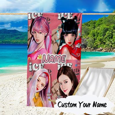 Custom Name Neon Kpop BP Microfiber Beach Towel Super Soft & Absorbent for Bath, Beach, Travel  Bath Time Accessory, Fan Gifts