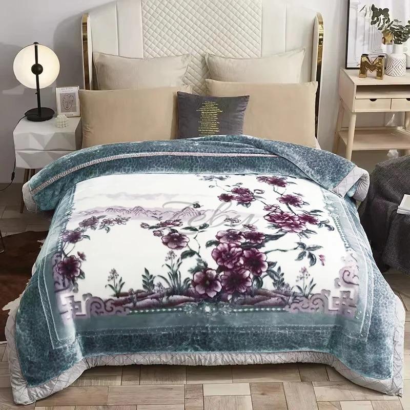 Luxury Heavy Double Layer Raschel Blanket Thickened Warm Plush Winter Blankets for Bed Vintage Floral Soft Weighted Comforter