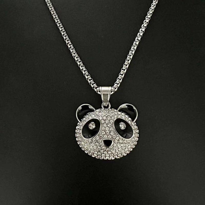 Luxury Hip Hop Stainless Steel Funny Animal Panda Pendant with Rhinestone Rock Hip Hop Necklaces for Mens Jewelry Gifts