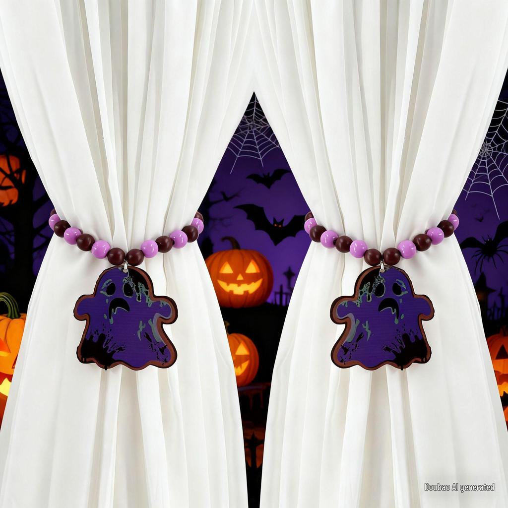 Magnetic Skull and Bat Halloween Wooden Curtain Tiebacks