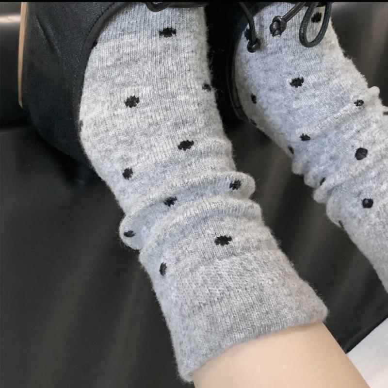 Woolen Socks, Polka Dot Mid-calf Socks, Sweet and Elegant for Women, Pile Socks, Thick and Warm Lace Socks for Autumn and Winter