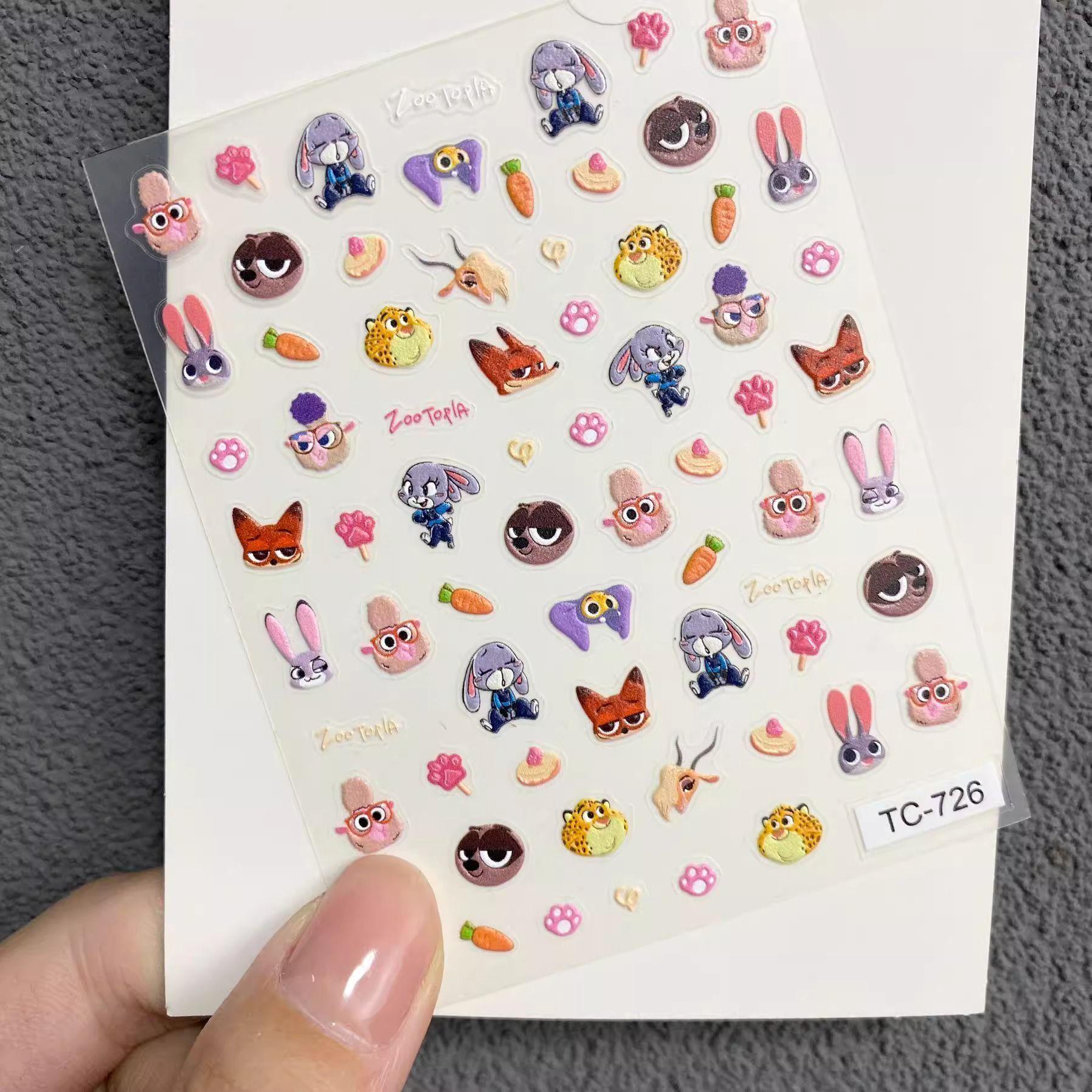 Zootopia Summer Manicure Stickers: Cute Mr. Fox & Officer Judy Hopps 3D Adhesive Embossed Design