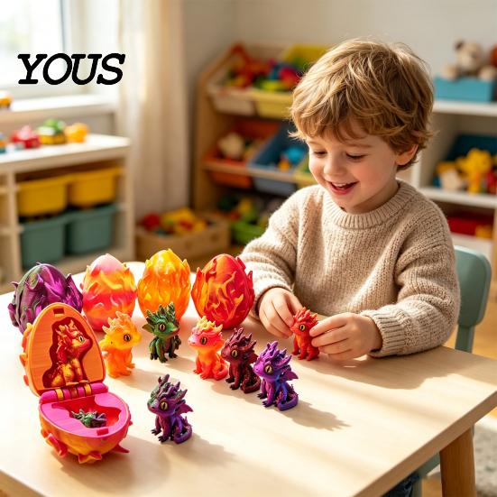 Holiday Party Favors 3D Printed Dragon with Egg, Colorful Gradient Baby Figurine, Creative PLA Plastic Decor Collectable Small Toy for Kids,
