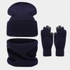 Winter Outdoor Big Head Pure Color Face Slimming Hat Scarf Gloves Set For Adults