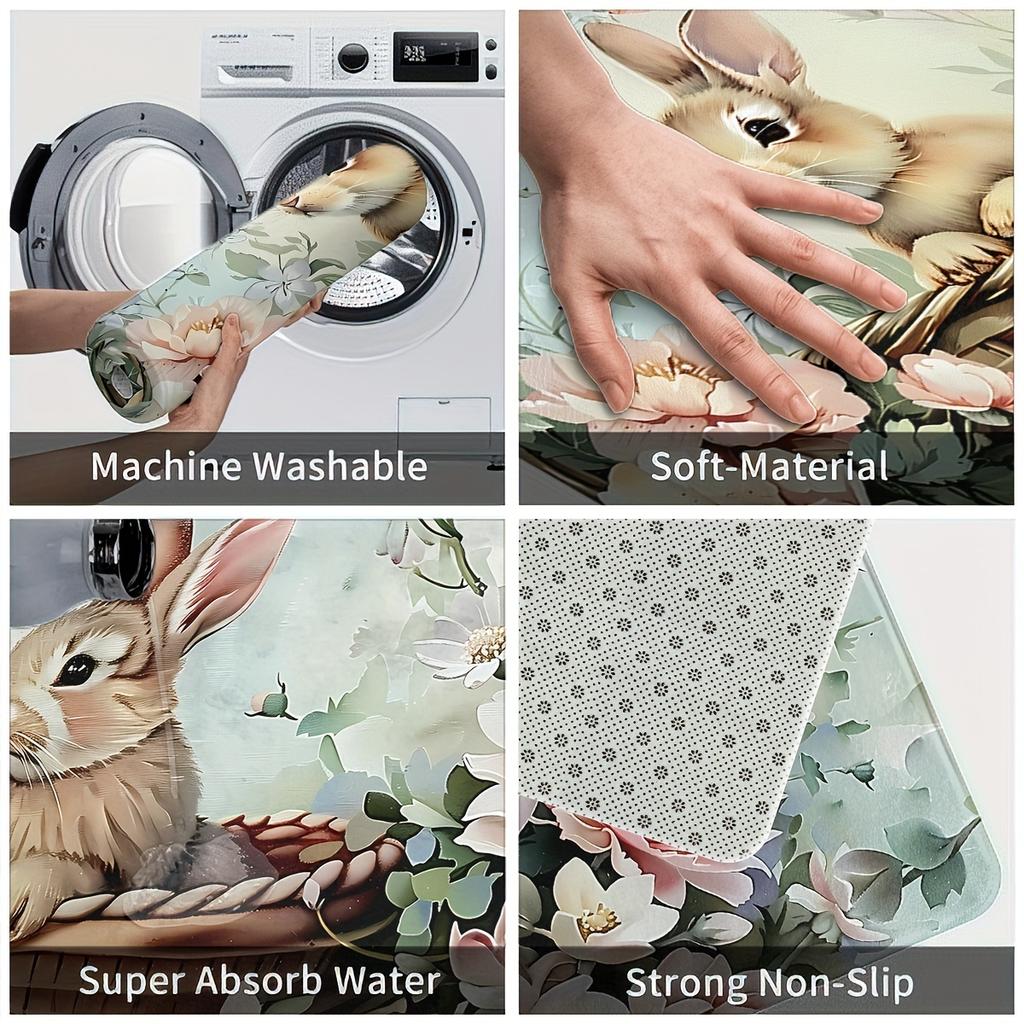1Pcs Anti Fatigue Kitchen Rugs, Charming Rabbit Print Waterproof Non-Slip Thick Cushioned Kitchen Mat Heavy Duty Comfort Standing Mat for Kitchen