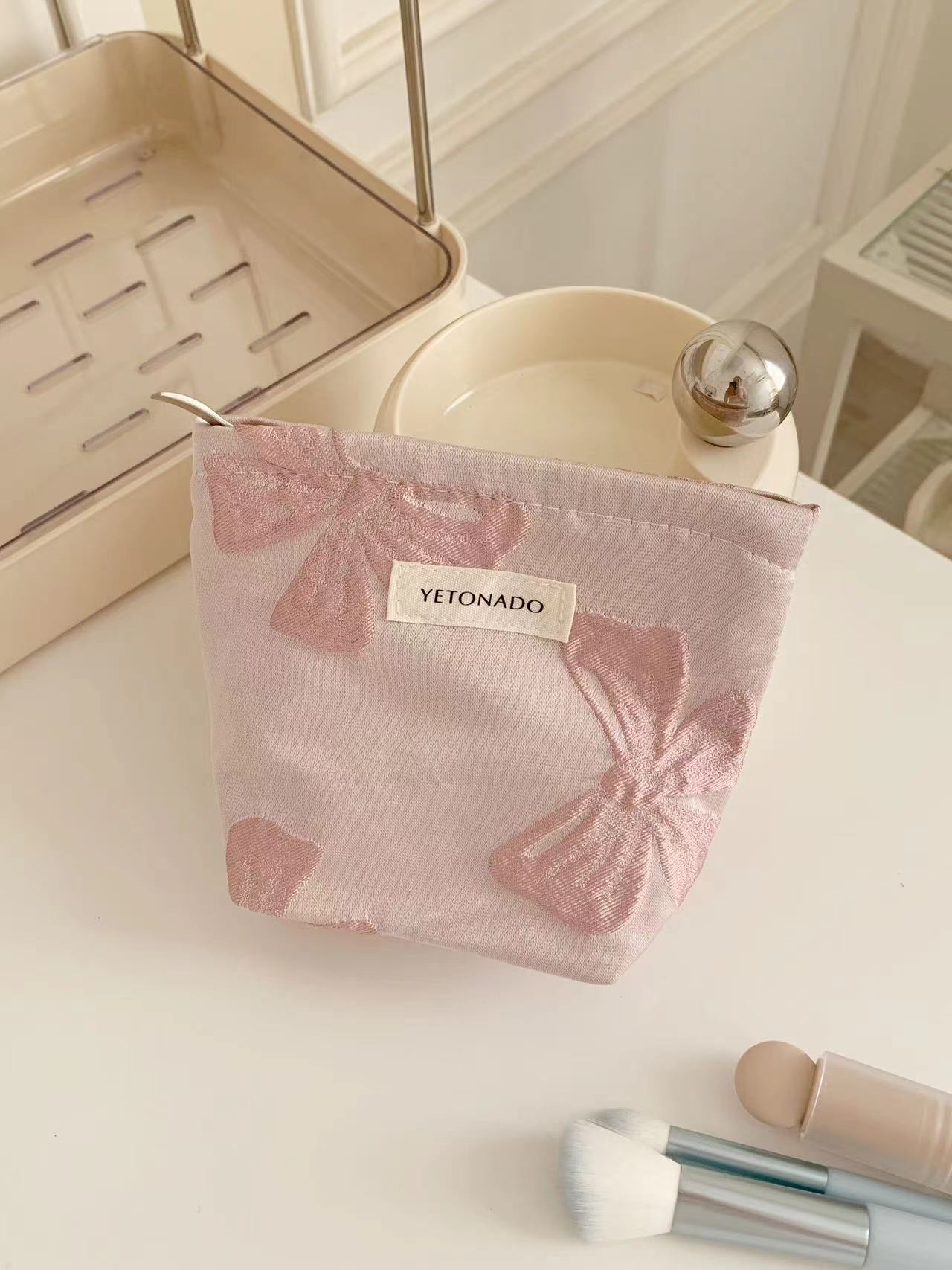 

1Pc Pink Bow Knot Multi-functional Large Capacity Cosmetic Bags Organizer Women Handbag Makeup Brush Storage Bag Case