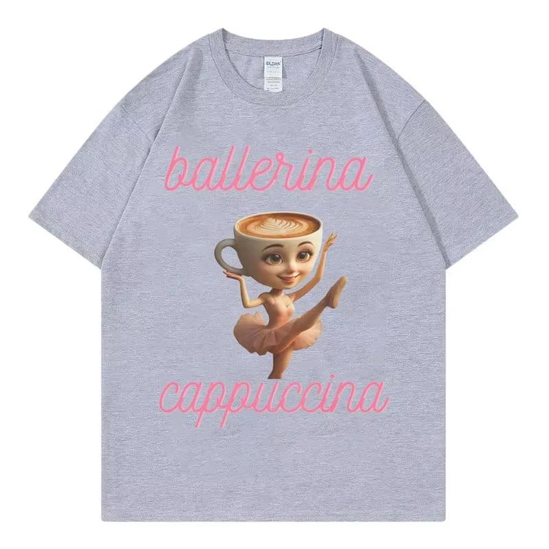 

Футболка Ballerina Cappuccina Funny Meme Женская одежда Мода Y2k Футболки оверсайз Летняя повседневная Хлопковая футболка 4XL