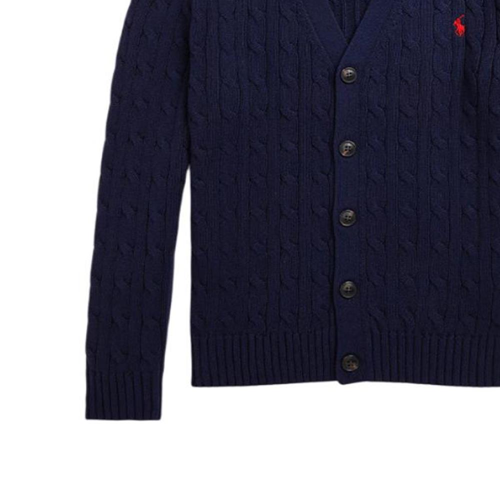 Polo Ralph Lauren Solid Color Logo Embroidered V-Neck Cotton Single-Breasted Casual Long Sleeve Sweater Kids sweater Navy-Blue 323925718-002