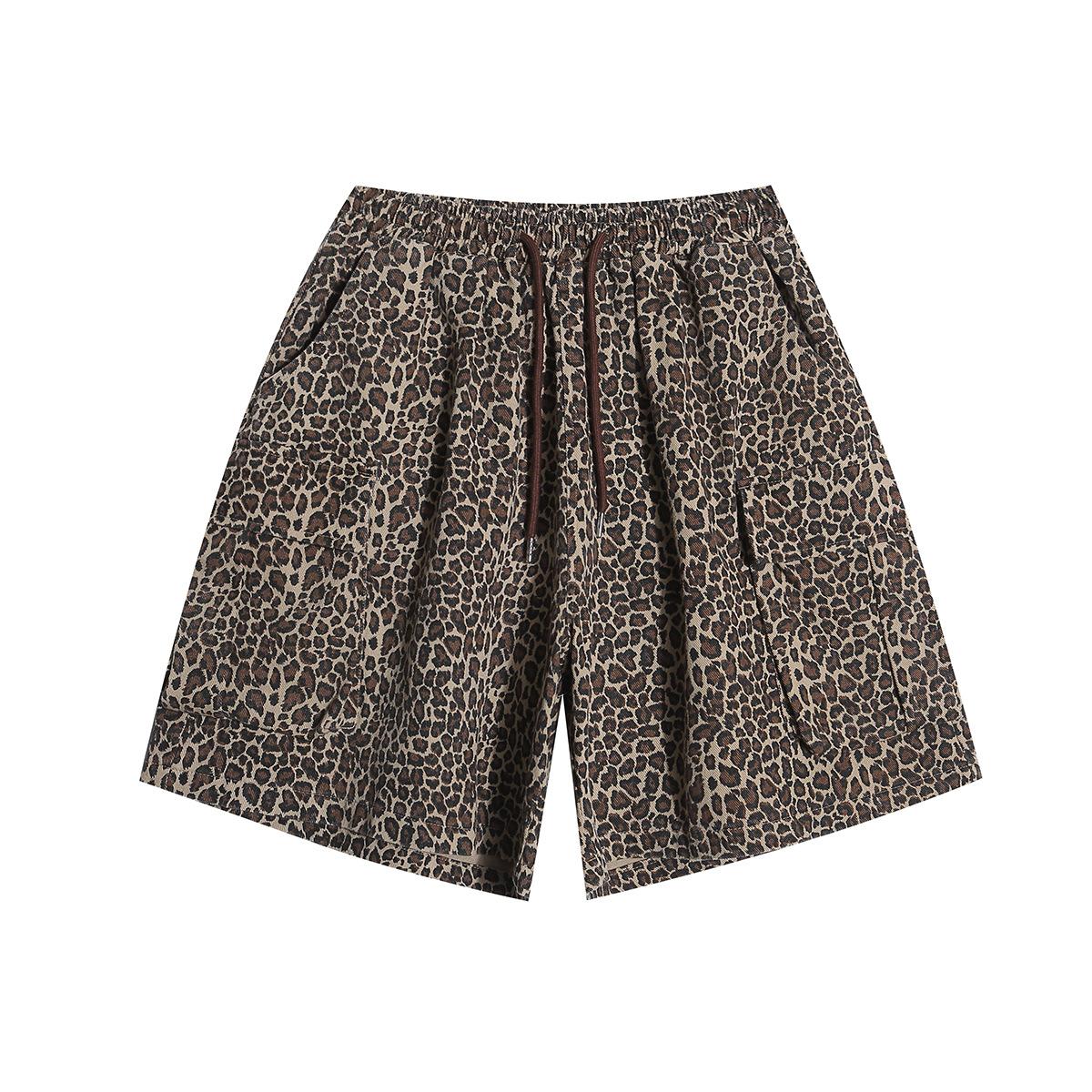 American street retro leopard print shirt short sleeve loose ins tide brand fried street oversize shirt men and women M