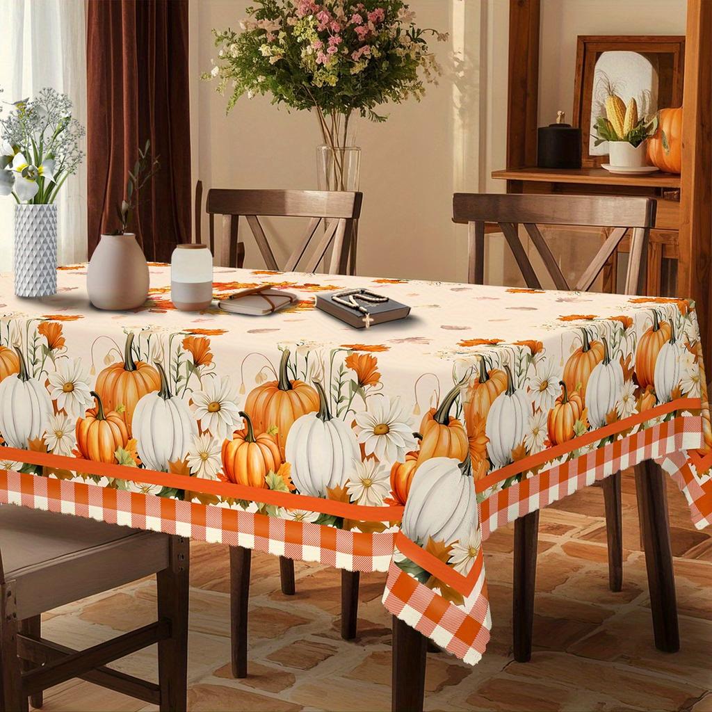 Autumn Pumpkins Daisy Floral Rectangle Tablecloth Wedding Decoration Fall Harvest Thanksgiving Theme Table Cloth For Table Decor