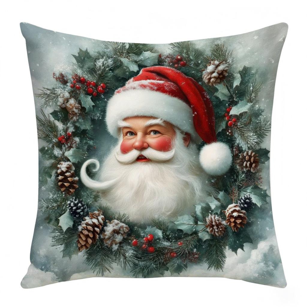 Christmas Embroidered Pillow Covers Set of 4 Santa Deer Snowman Cushion Cases Winter Holiday Sofa Decor (No Insert)