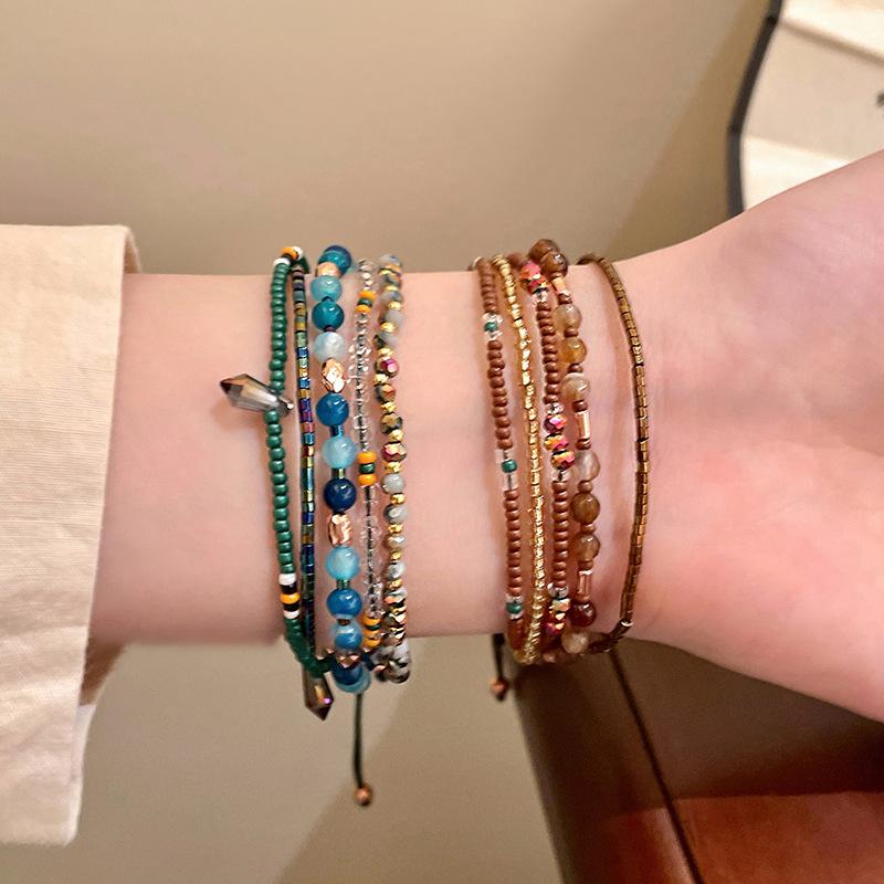 

Multi-layer glass agate beaded bracelet retro ethnic style temperament bracelet niche fashion versatile jewelry women