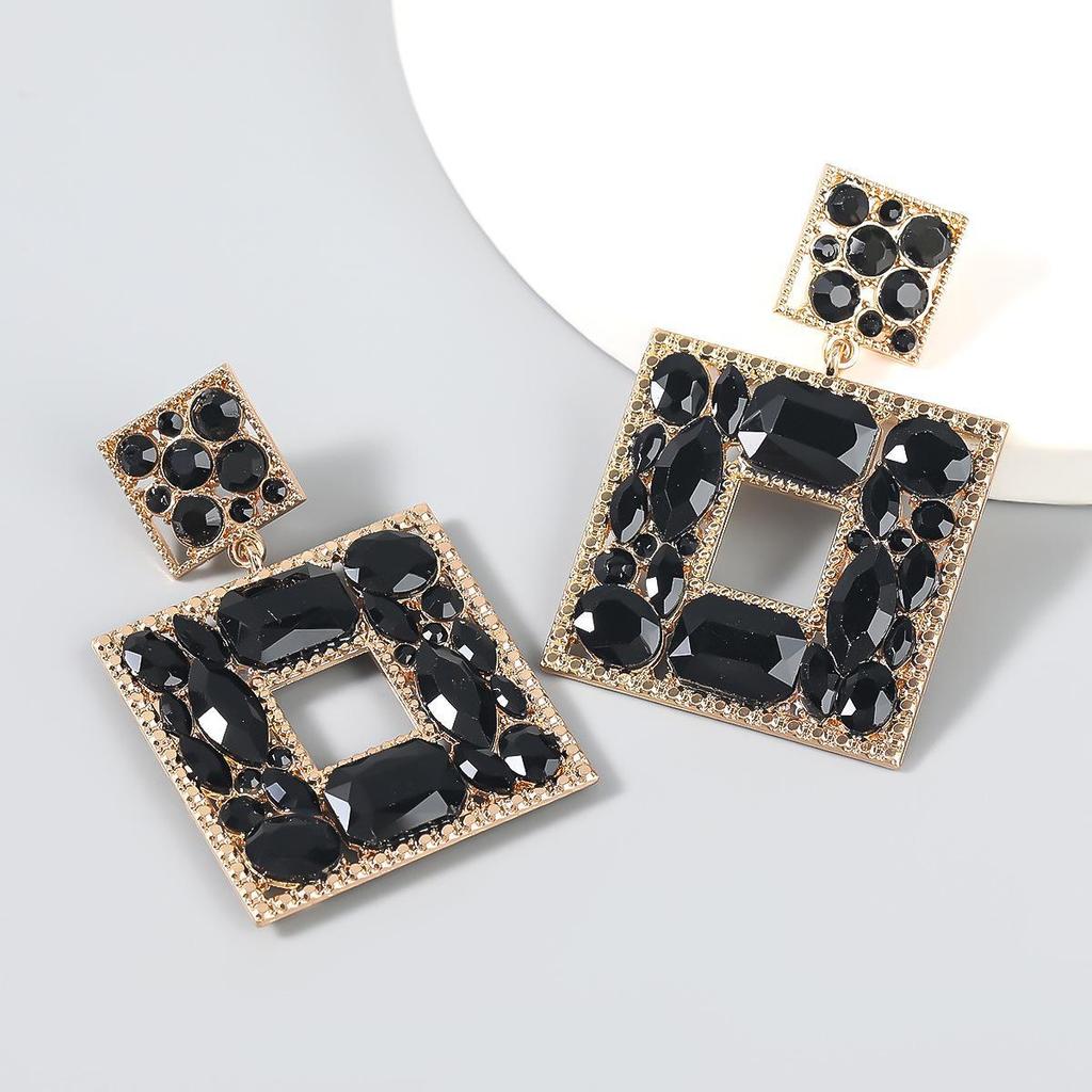 European & American Fashion Multilayer Colored Diamond Square Earrings