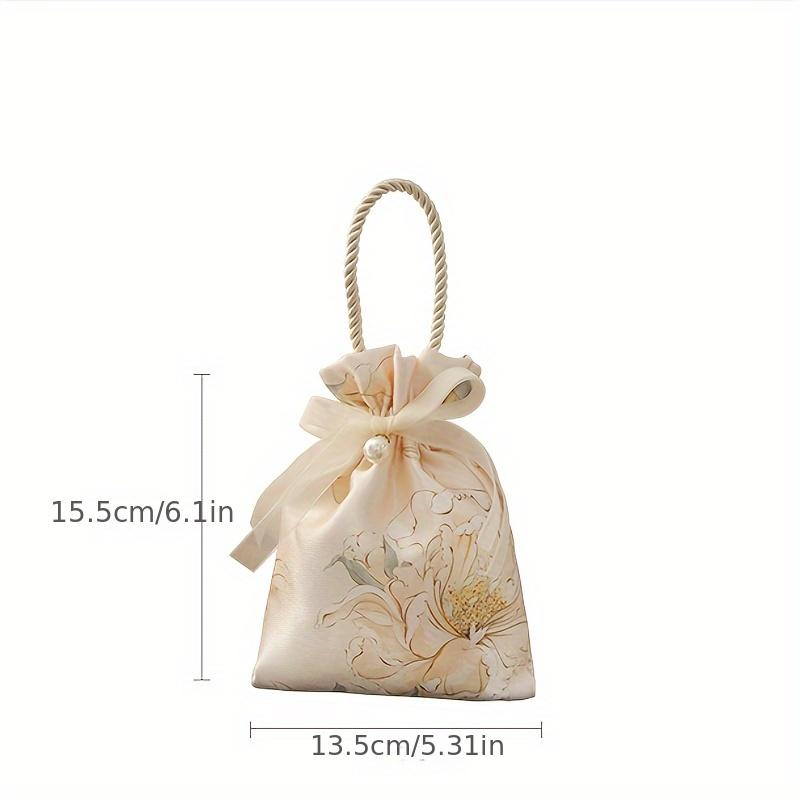 10Pcs Wedding Candy Bags, High-End Wedding Candy Boxes, Portable Candy Bags, Light Luxury Floral Fabric Bags With Pearls And Ribbons