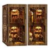 DIY Wooden Antique Book Collection Room Book Nook Shelf Insert Miniature Model Kits With Light Bookshelf Bookend Friends Gifts