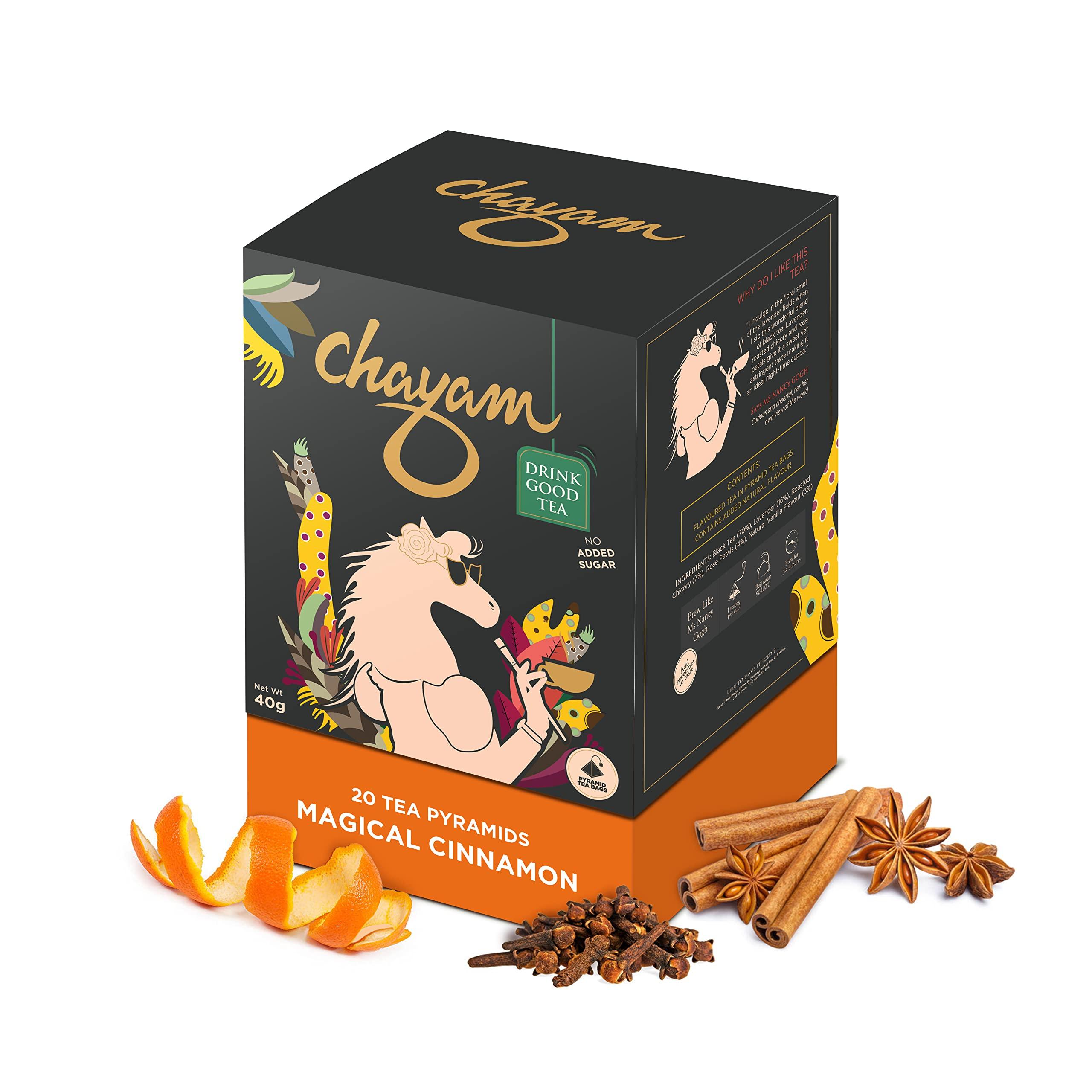 CHAYAM Cinnamon Tea Bags with Orange Peel, Clove, Star Anise | 20 Tea Bags, Pack of 1 | Cinnamon Green Tea | 100% Natural Real and Whole Ing