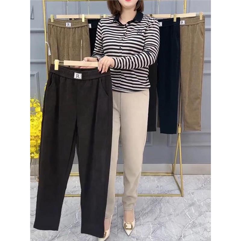 2024 Autumn/Winter Chenille Fleece-Lined Elastic Waist Straight-Leg Pants for Middle-Aged & Elderly Women