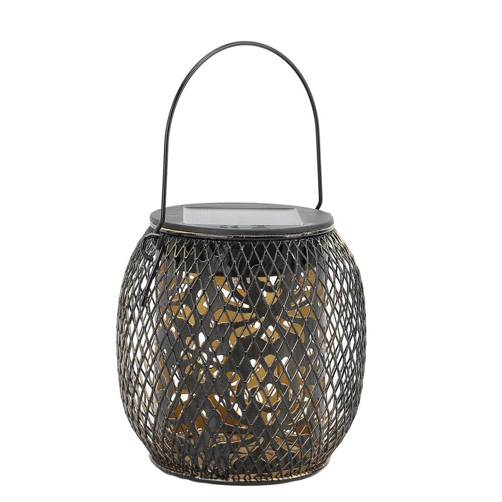 Hollow Out Solar Lantern Metal Iron Outdoor Waterproof Hanging Solar Lantern with Handle for Patio Garden Yard Porch
