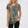 Summer Round Neck 3D Retro Floral pattern Print Top Fashionable Casual Short Sleeved Women's T-shirts