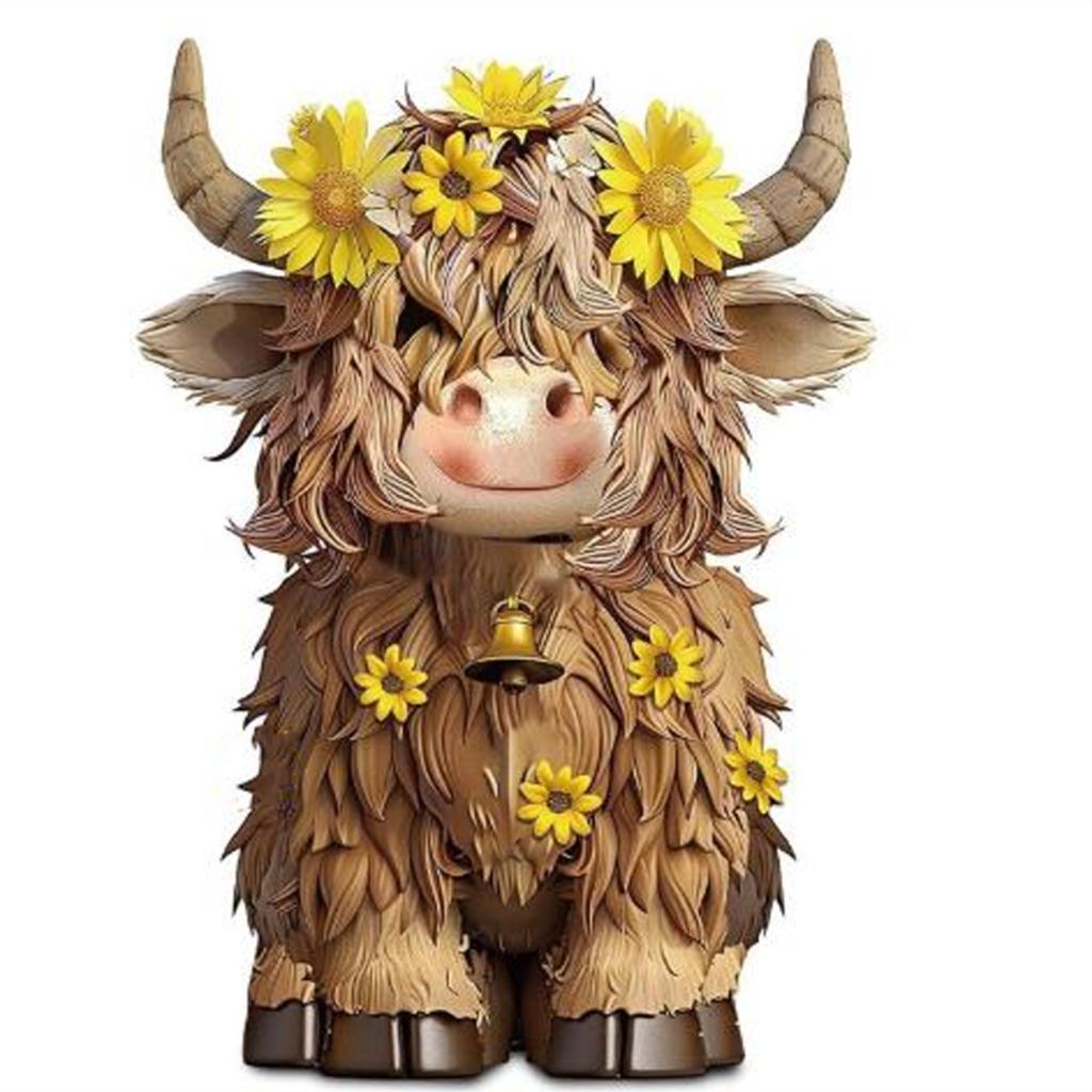 Halloween Skotská vysočinská kráva Skotská vysočinská kráva Gnomové se slunečnicí Pryskyřičná figurka Tele Gnom Stádo Gnomů pro zahradní dekoraci
