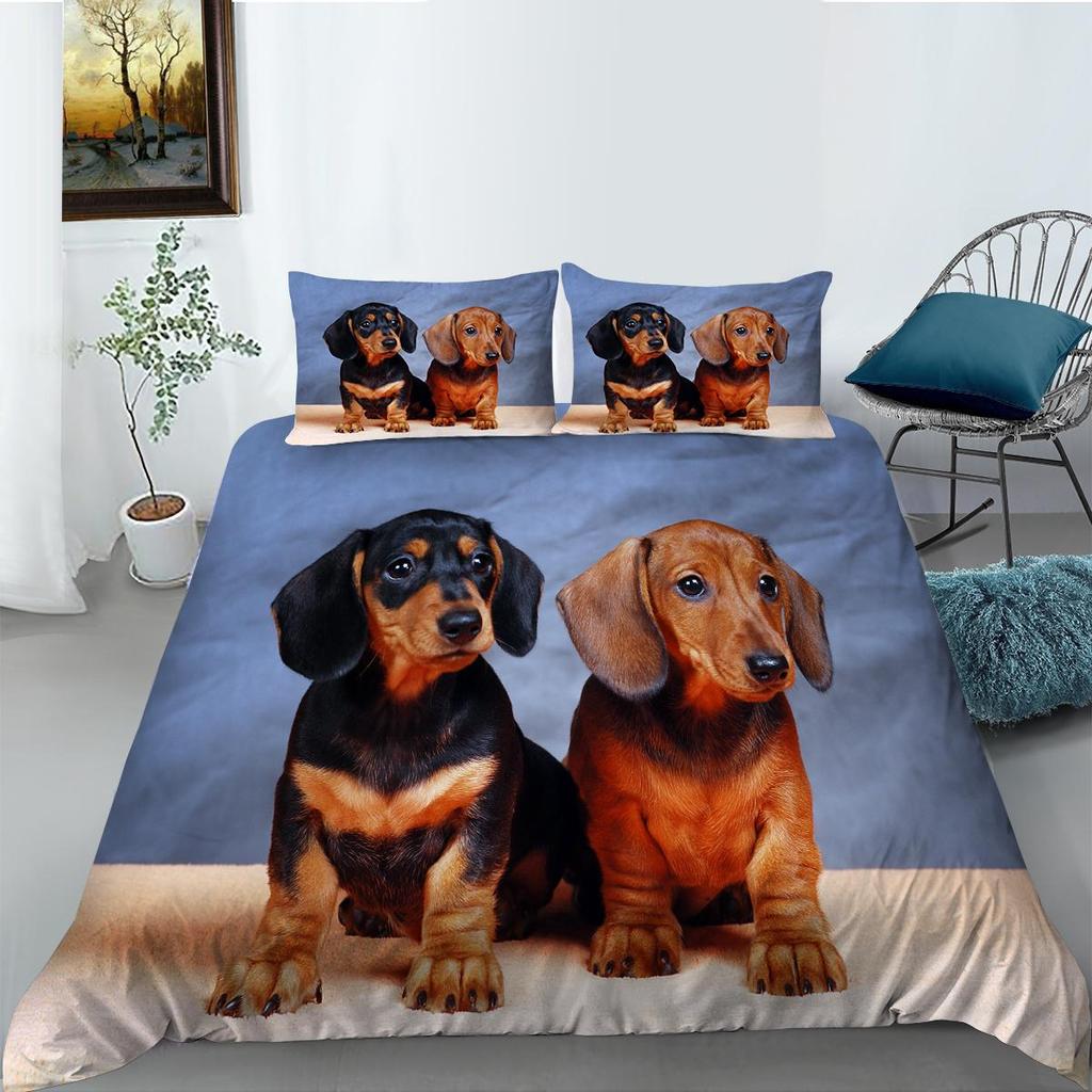 3D Pet Dog Bedding Set Animal Down Duvet Cover 2/3 Pieces Quilt Cover Single Bed Double Bed Full Size Quick Drying Bed Cover for Dog Lovers