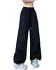 LUJPOIR Cargo Long Pants with Elastic Waist and Relaxed Loose Solid Autumn Women's Pants, Drawstring, Fit, Casual, Fit, Color, Spring, Summer, -