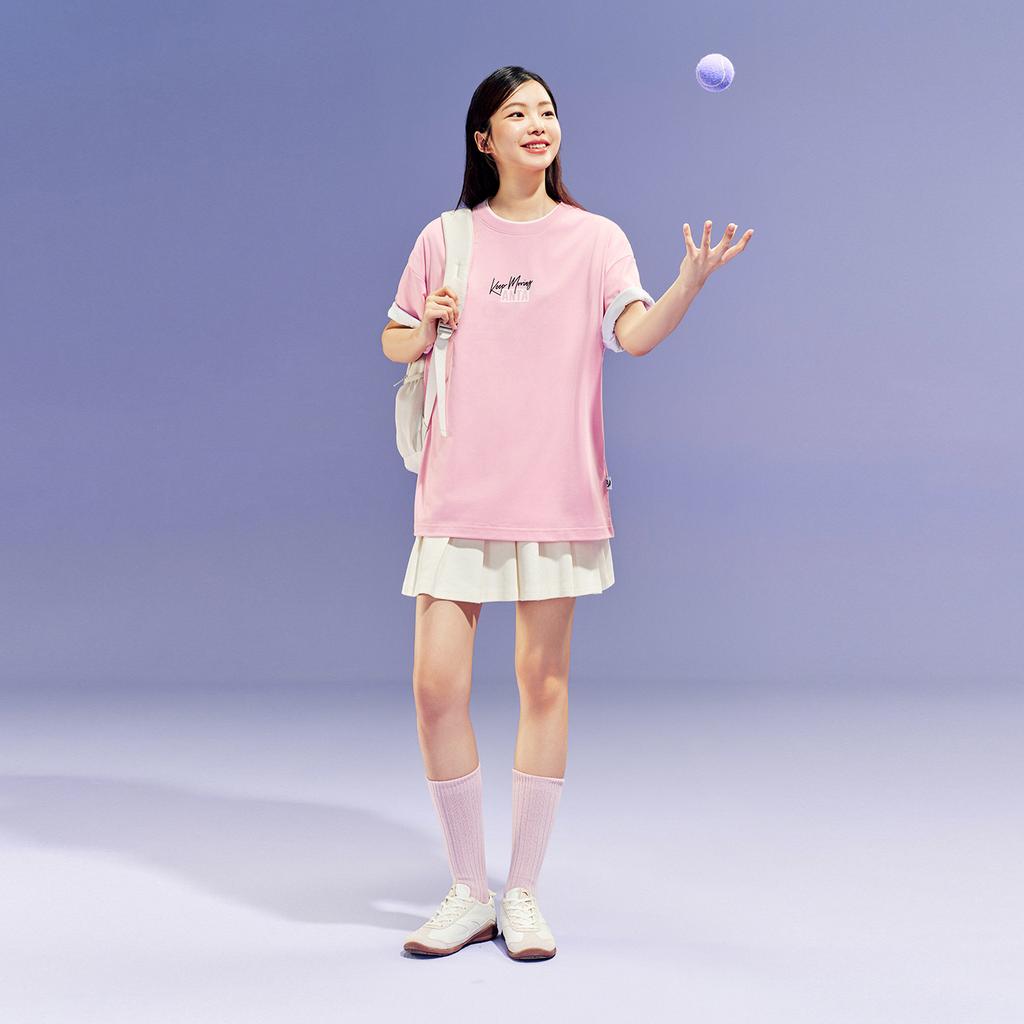 Anta Short Sleeve Knitted T-Shirt Summer Casual Loose Unisex tops Milkshake-Pink 972628106-5