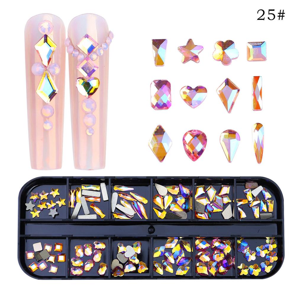 New 12 Grid Nail Drill Irregular Flat Bottomed Rhinestone AB Nail Accessory Nail Decoration