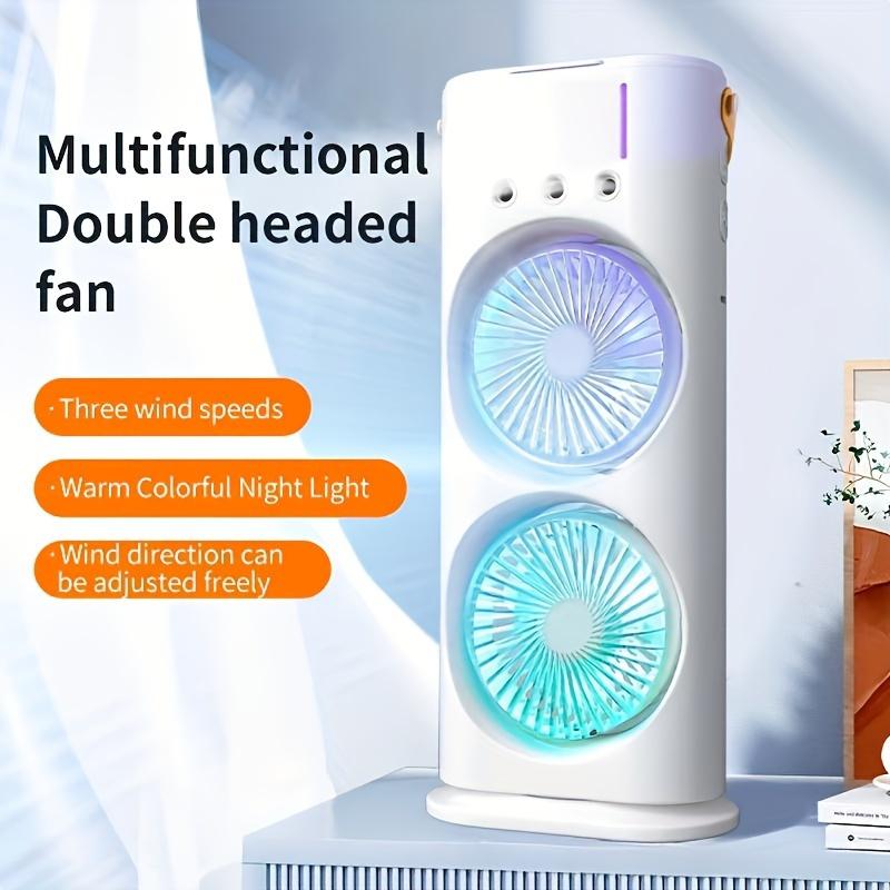 1PC USB Portable Dual Fan Air Cooler with Cooling Mist Humidifier Function Desktop High-Power Fan for Office, Dormitory Home Use