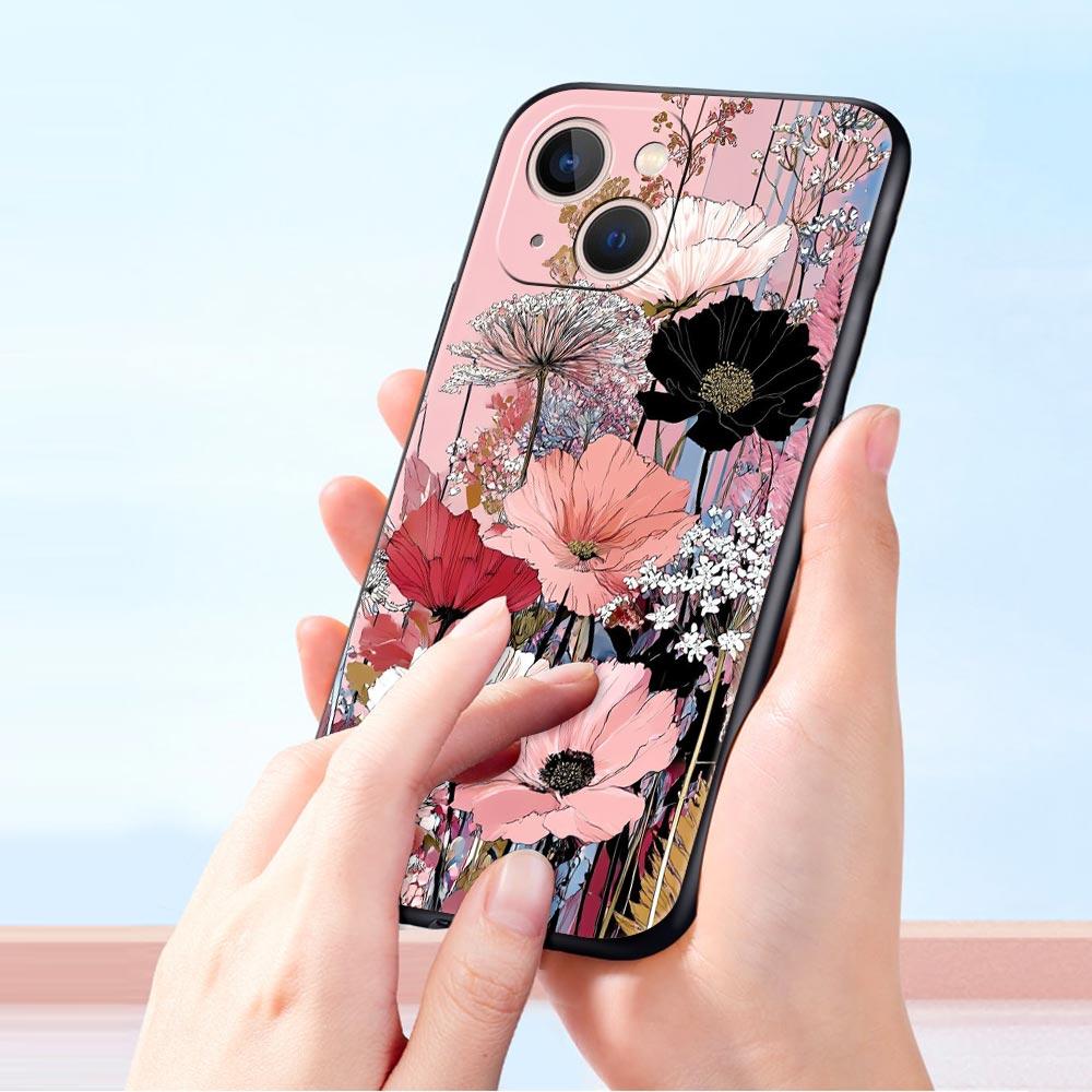 Oil Painting Flowers Pattern Design Phone Case Cover for iPhone 17 16 15 14 13 12 11 Pro Max 17 Air Plus Shockproof Soft TPU Bag
