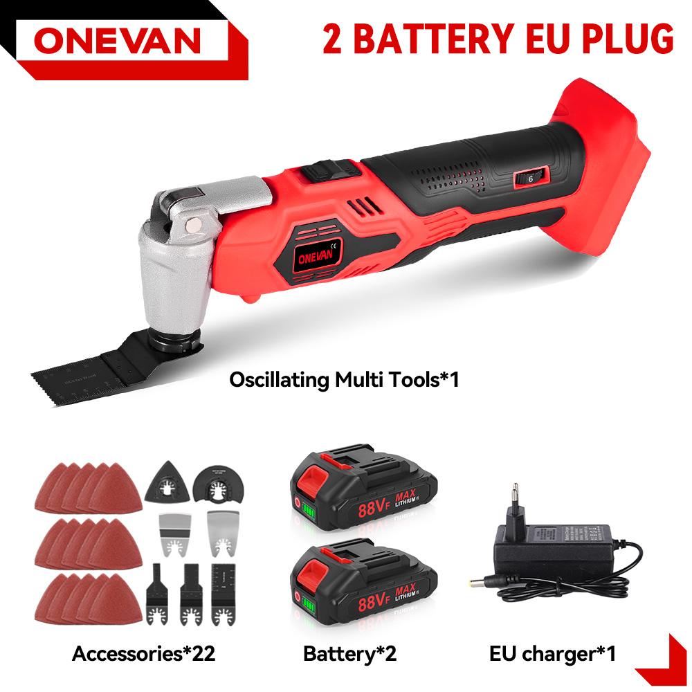 

ONEVAN 20000OPM Electric Oscillating Multifunction Tool Cutter Trimmer Saw Shovel Woodworking Tool For Makita 18V Battery Pin 2Battery 1EU charger