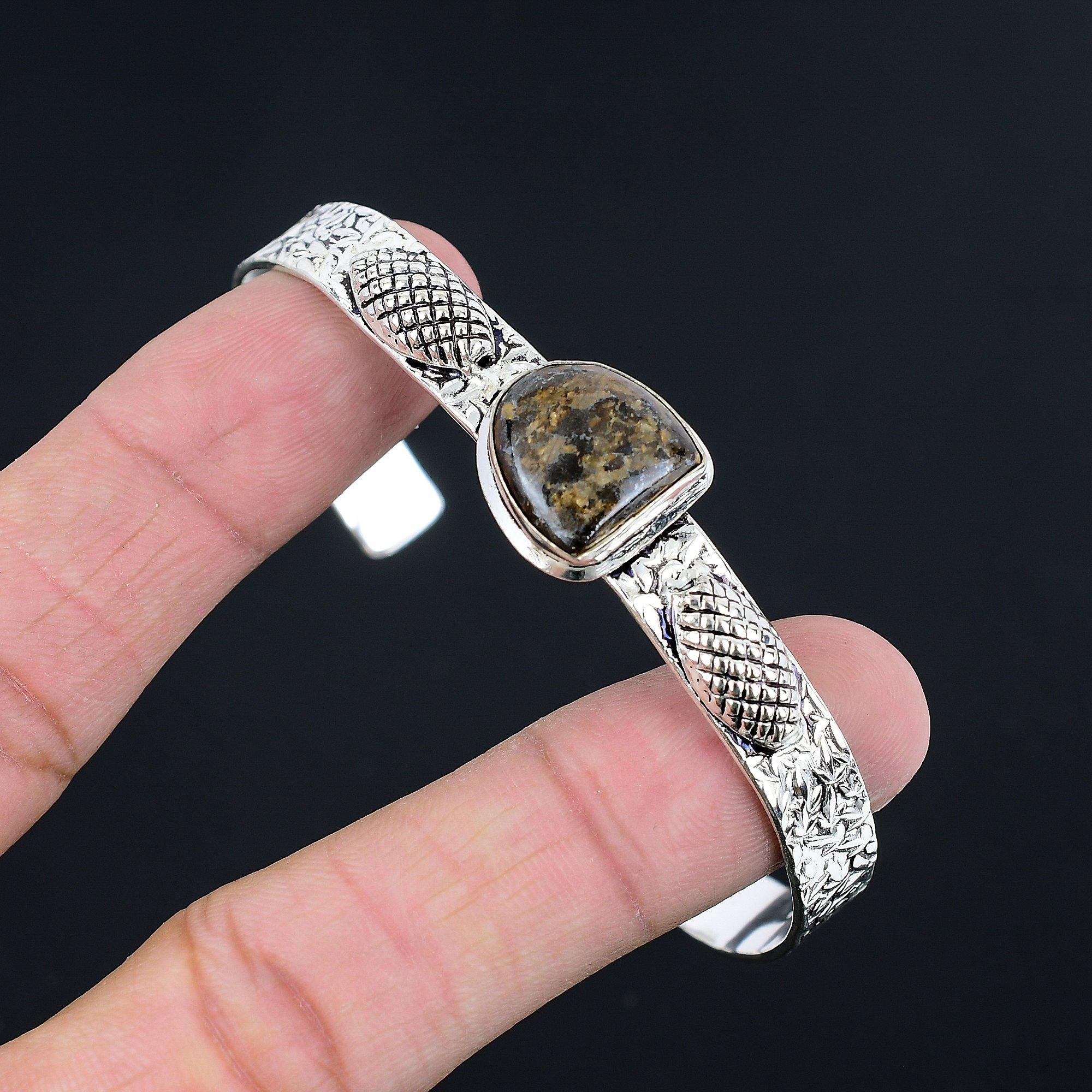 

Bronzite Stone 925 Silver Mother Birthday Art Deco Engagement Wedding New Bangle Adjustable