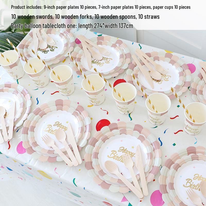 Kids' Party Disposable Tableware: Birthday Tablecloth, Cake Plates, and Dessert Table Decor