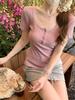 Summer Korean Style Sweet Square Neck Lace Trim Button Slim Fit Short Sleeve Top