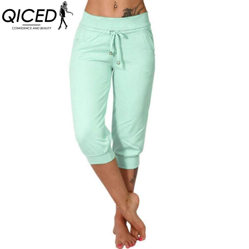 

QICED 10 цветов Женские модные повседневные однотонные брюки и капри с принтом L светло-зеленый