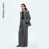 Langzi Retro Herringbone Wool Blend Wide-Leg Suit Pants