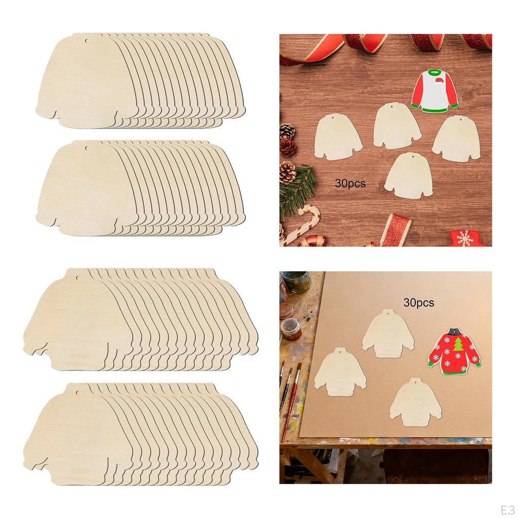 30 Pieces Unfinished Cutouts Blank Wood Slices 4" X 3.5" Wooden for DIY Crafts Party