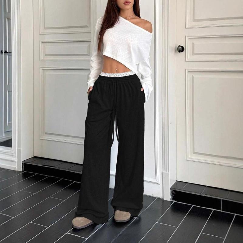 

Европейский и американский ретро тренд повседневные женские свободные брюки широкого кроя с драпировкой L чёрный