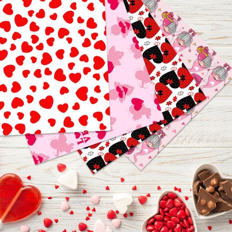 4Pcs Valentine's Day Wrapping Paper Set Love Heart Print Wrapping Paper for Birthday Wedding Anniversary Gift Packaging