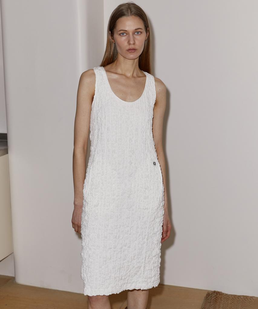 Enor Wrinkled Shirring Dress - White