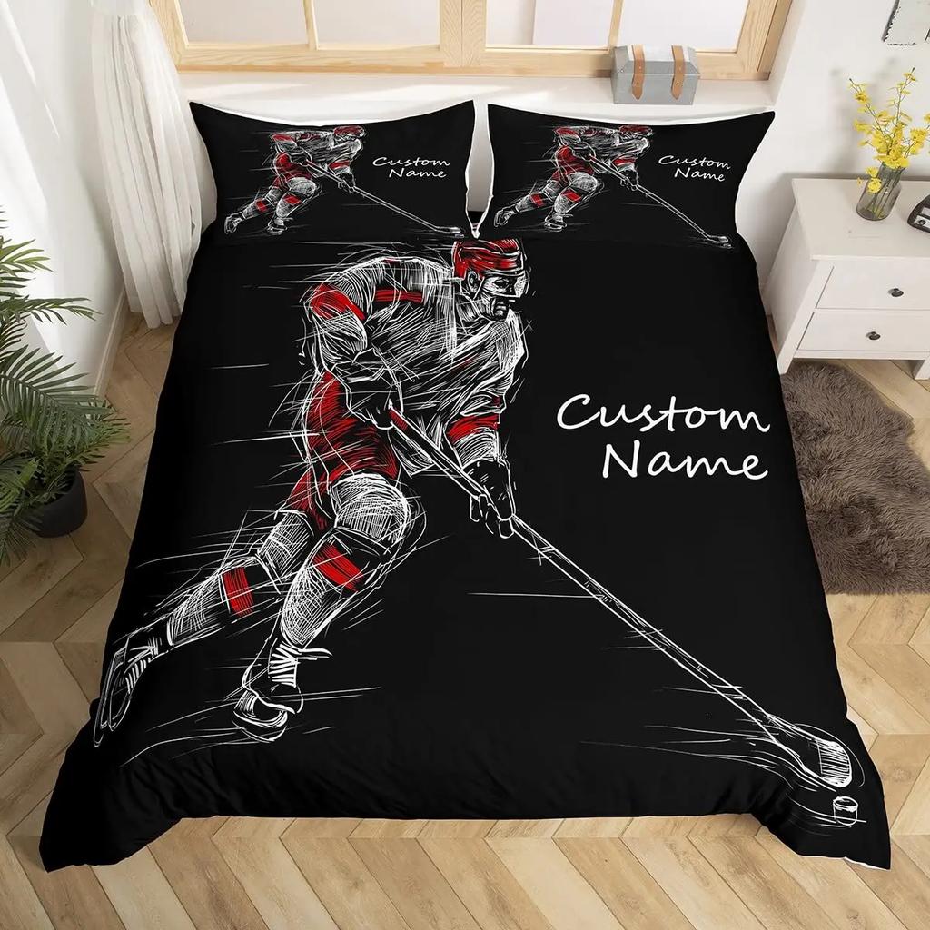 Custom Name Soccer Duvet Cover for Boys Teens Blue Flame Soccer Bedding Set Personalized Sports Comforter Cover Bedroom Decor