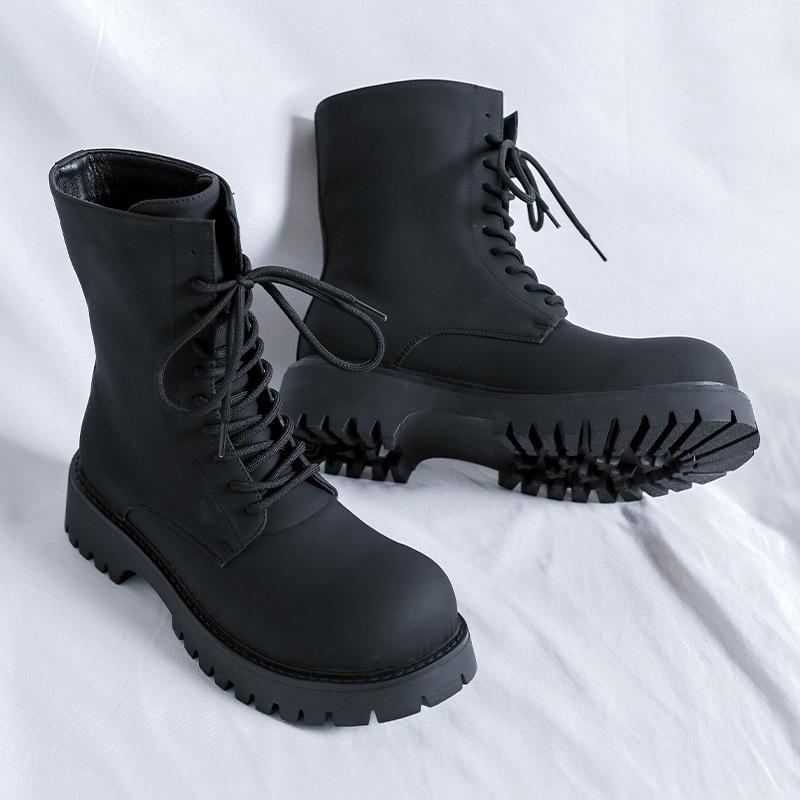 Big Head Martin Boots Men's Thick-soled Height-increasing Locomotive Boots Big Head Carbon Black Derby Boots-R