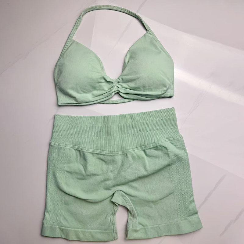 Women's Halter Neck Sports Bra and Shorts Set - Yoga Fitness One-Strap Design