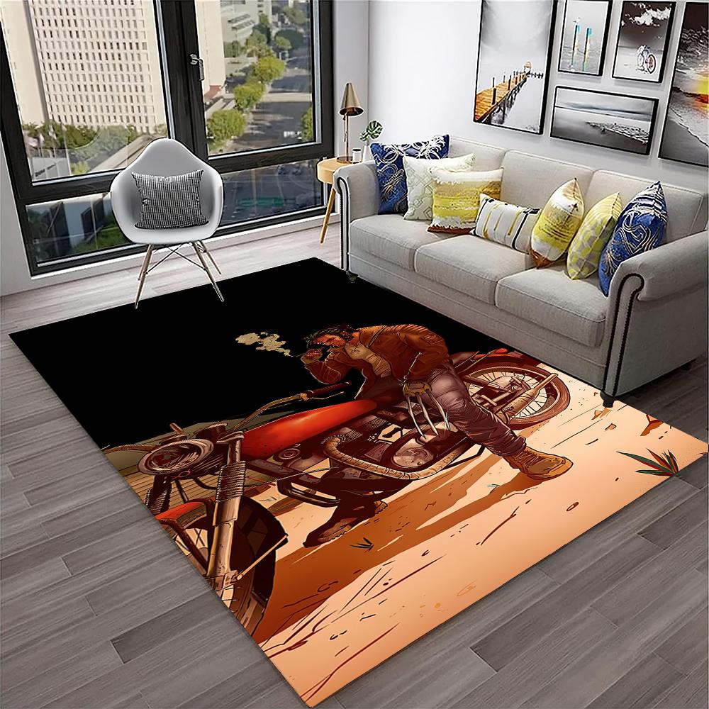 3D Retro Motorrad Vintage Teppich für Zuhause Wohnzimmer Schlafzimmer Spielzimmer Sofa Fußmatte Dekor, Kinderteppich Rutschfeste Bodenmatte