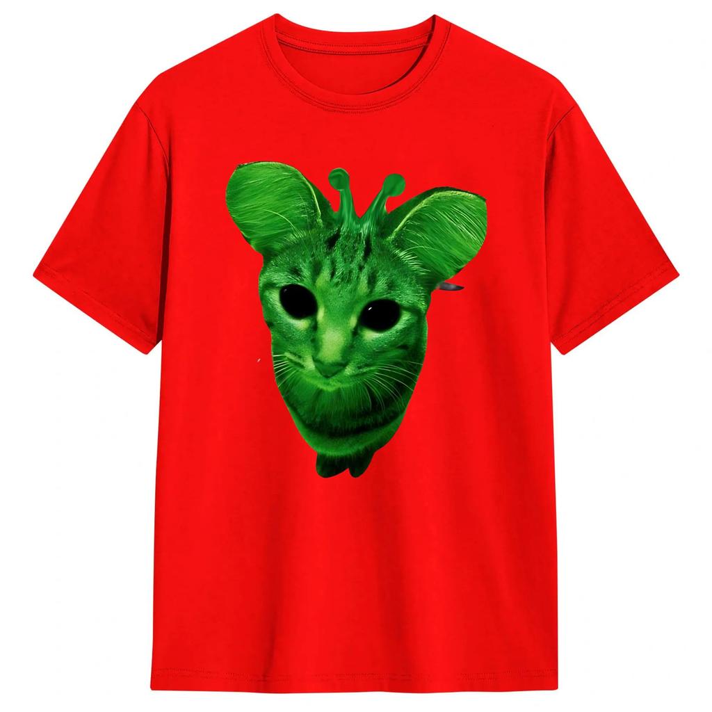 T-shirt Meme Gatto Alieno Verde Unisex 100% Cotone T-shirt Vintage Girocollo Maglietta Manica Corta Abbigliamento Regalo di Compleanno